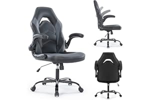 DUMOS Gaming Chair Office Chair Flip-up Armrest Chair with Soft Padded Height Adjustable Desk Chair Computer Chair with Lumbar Support for Gaming, Working, Grey