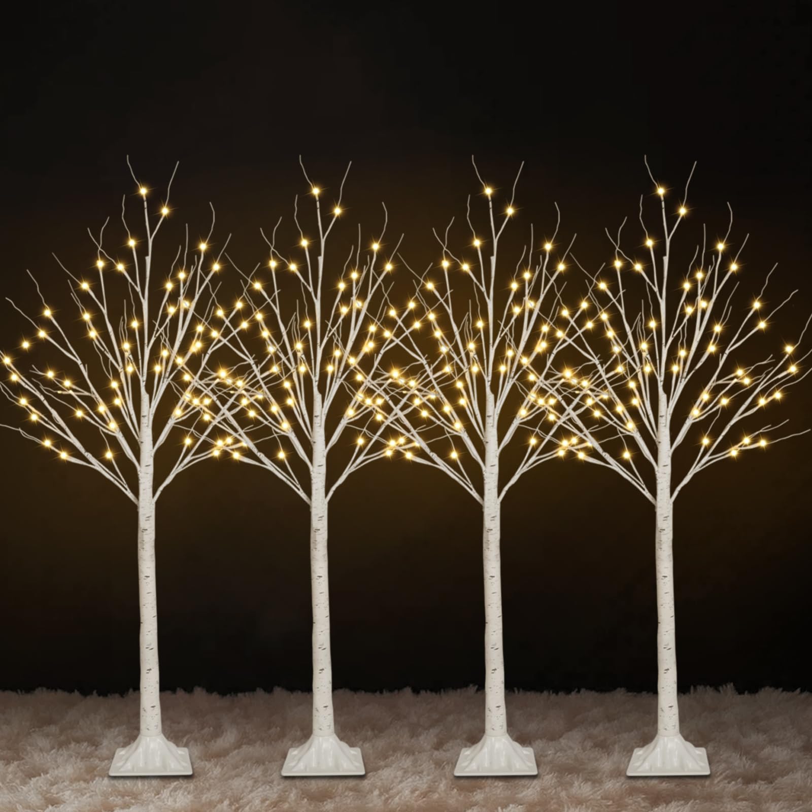 Photo 1 of 4-Pack 4FT Lighted Birch Trees (Higher Size & Floor Standing), 192 LED Twinkling Birch Christmas Tree Lights for Indoor & Outdoor, 2 Modes Warm White Tree Lights for Christmas Thanksgiving Home Decor
