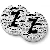 Caroline's Treasures CJ2009-ZCARC Letter Z Moustache Initial Set of 2 Cup Holder Car Coasters Absorbent Sandstone Coasters for Car Cup Holders Gifts for Men or Women, Large, Multicolor