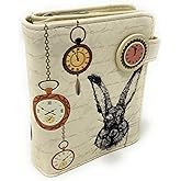 Shag Wear Pocket Watch and Rabbit Small Women’s Wallet, Vegan Faux Leather Bifold with Card Slots, ID Window and Compact Snap Closure in Beige 4.5"