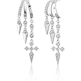 Freekiss 3 Hoop Illusion Earrings with Zircon, Hypoallergenic Huggie Dangle Earrings for Women, Dainty Cross & Drop Earring Set Gold Silver Jewelry