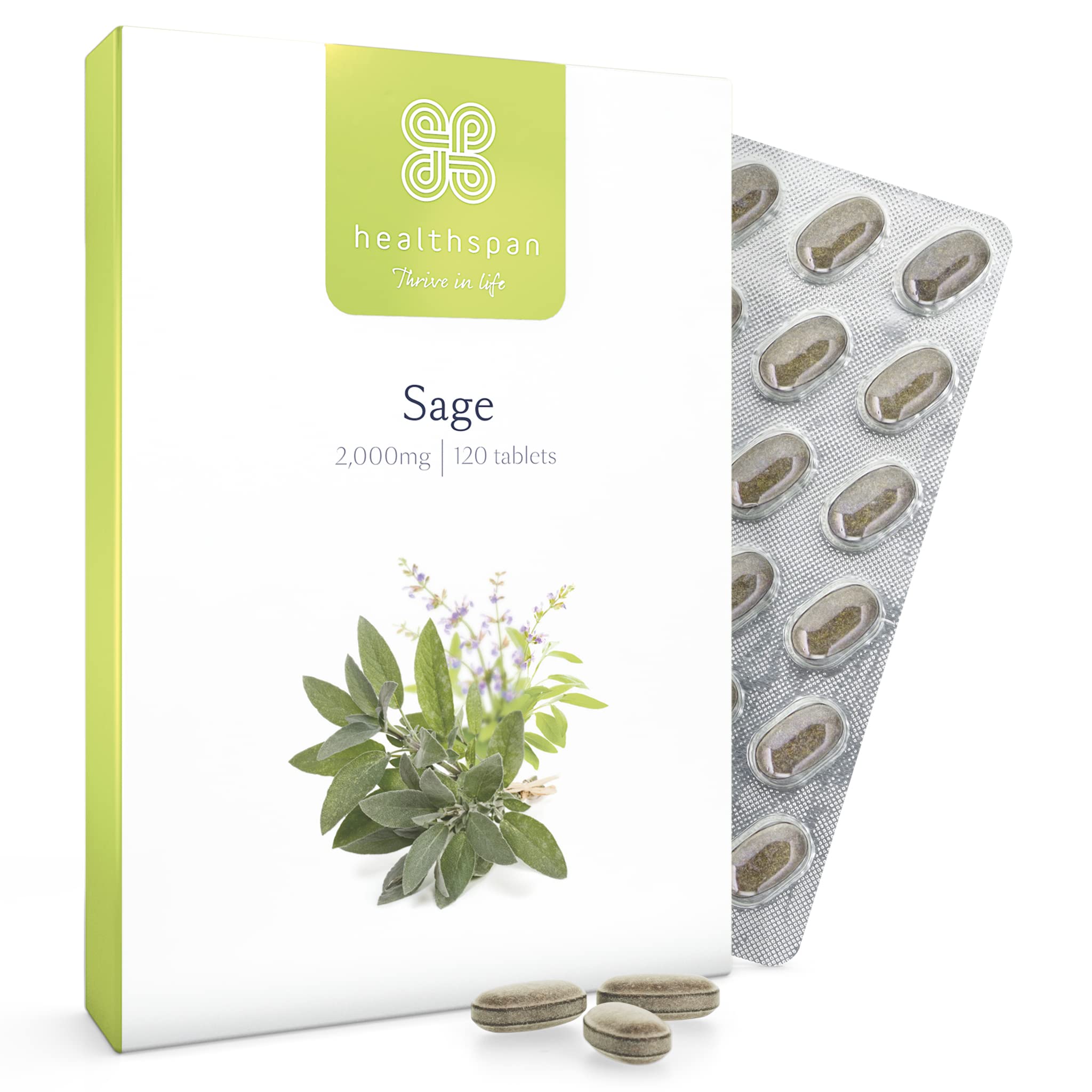 Healthspan Sage 2,000mg (120 Tablets) | Women's Health | Natural Extract of Botanical Sage | Vegan