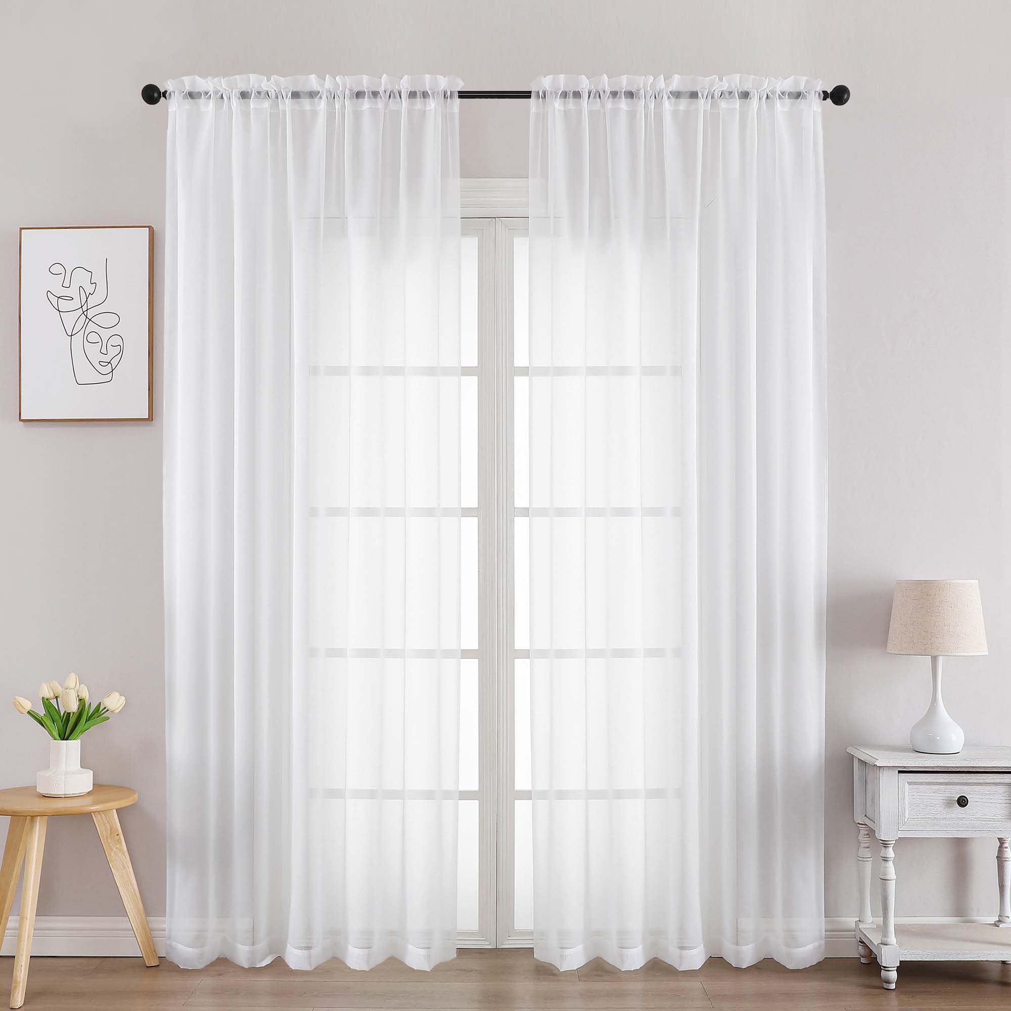 Photo 1 of Chyhomenyc White Sheer Curtains 84 Inches Long 2 Panels, Light Filtering White Curtains for Living Room, Soft Gentle Voile Rod Pocket Bedroom Window Drapes, 59Wx84L Inch, 2PCS