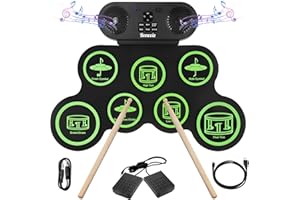 Electronic Drum E-Drum Kit, Bonvvie Roll Up Digital Drums with 7 Pads, MIDI, DTC, Built-in Dual Speakers, Rechargeable 1200mA