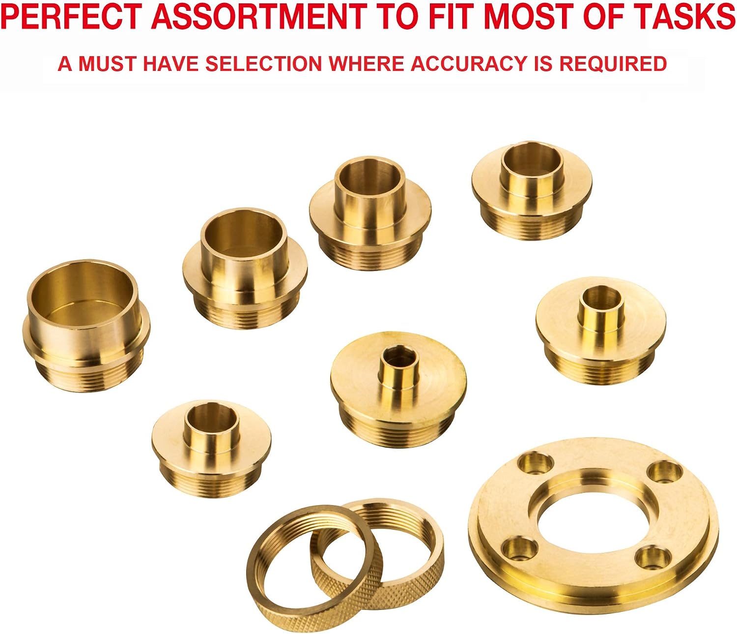 KATSU 10Pcs Brass Router Guide Bush Bushing Set, High Precision Router Template Guide Lock Nut and Adapter Kit with Case, Metric 105436 - Image 5