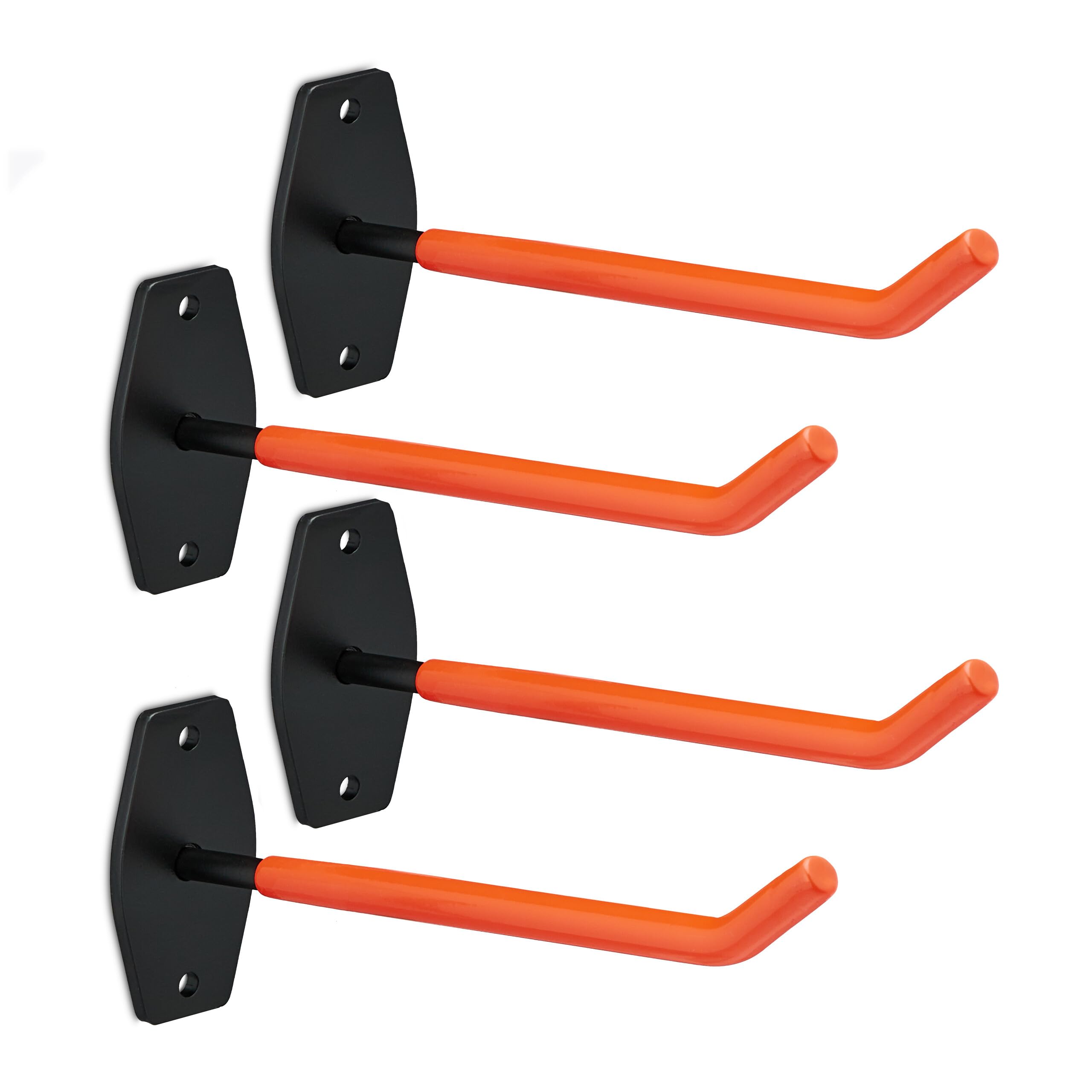 Relaxdays Wall Tyre Hooks, Set of 4, Brackets for Tires and Rims up to 40 kg, Hanger, Wheel Storage, Steel, Orange/Black, 9 x 5 x 25.5 cm
