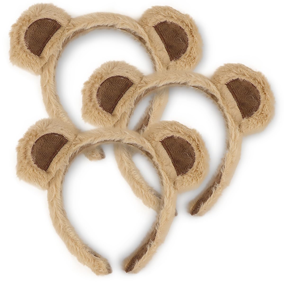 LNQ LUNIQI Animal Ears Headbands, Pack of 3 Funny Headwear, Bear Ears, Cosplay Accessories, Light Brown