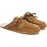 Yellhum Black Suede Mules for Women Bow Lace up Slip-on Flat Loafers Comfortable Round Toe Casual Boat Slippers Shoes