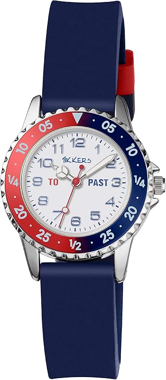 Tikkers Boy – Reloj de Cuarzo con Esfera analógica Blanca y Azul Correa de Silicona TK0140