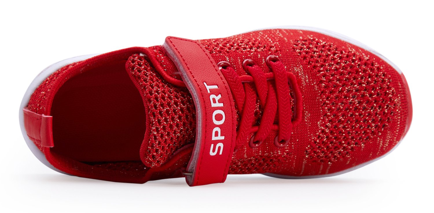 Ukris Kids Breathable Knit Sneakers Lightweight Athletic Running Shoes(EU 36,N-Red)