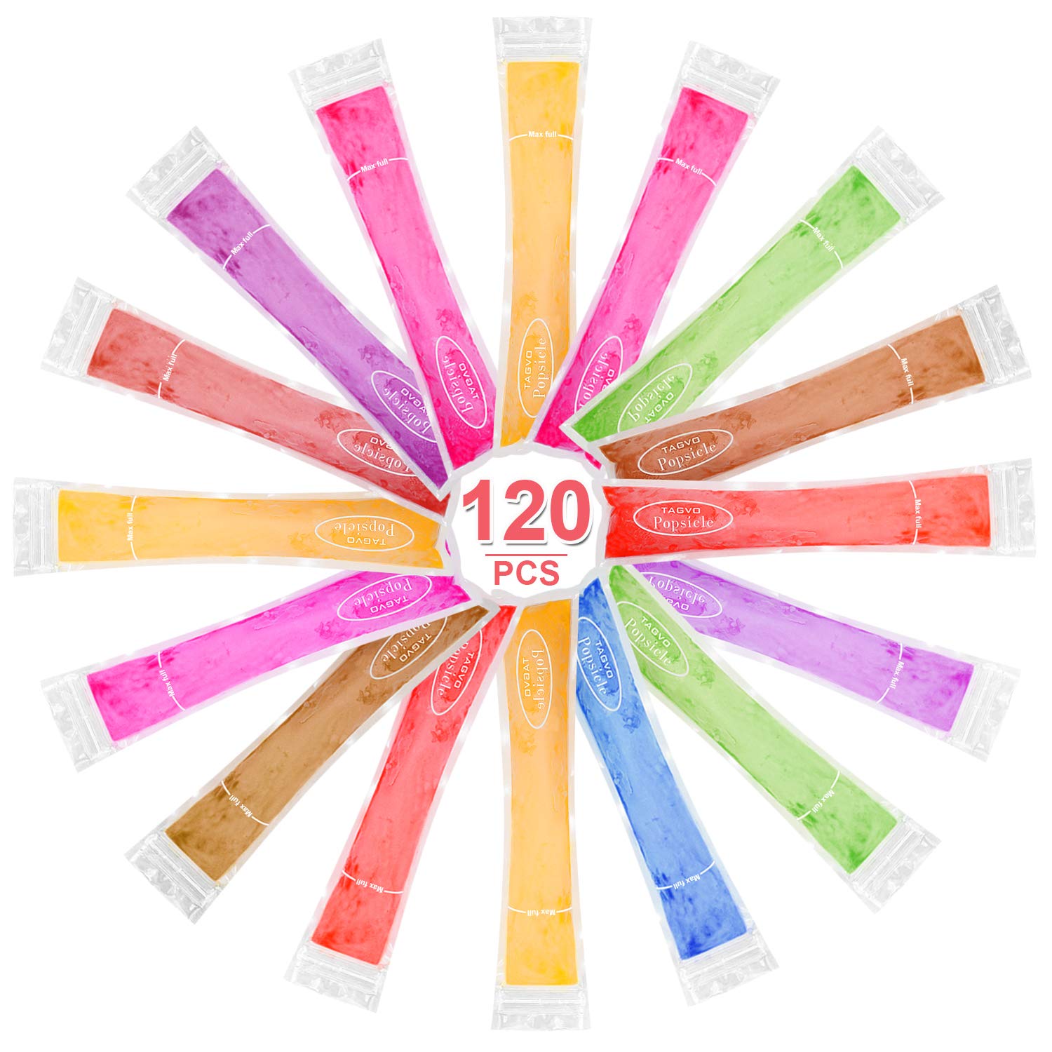 TAGVO 120pcs Ice Pop Mold, Healthy Homemade Snack Ice Lolly Bags, Freezer Pop, Gogurt, Ice Candy, BPA Free and FDA Approved Popsicle Maker with Ziplock