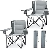 TIMBER RIDGE Oversized Folding Camping Chair for Adults, Support 550 LBS Heavy Duty with Cup Holder Side Pocket for Camping, Lawn, Picnic, 2 Pack(Grey)