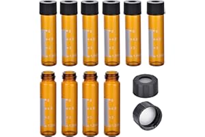 ESHATO 8ML Autosampler Vial, 100 Pack HPLC/GC Vials 9-425 Lab Amber Vials Sample Vial Screw Cap Writing Patch White PTFE and Silicone Septa for LC Stamper (Brown)