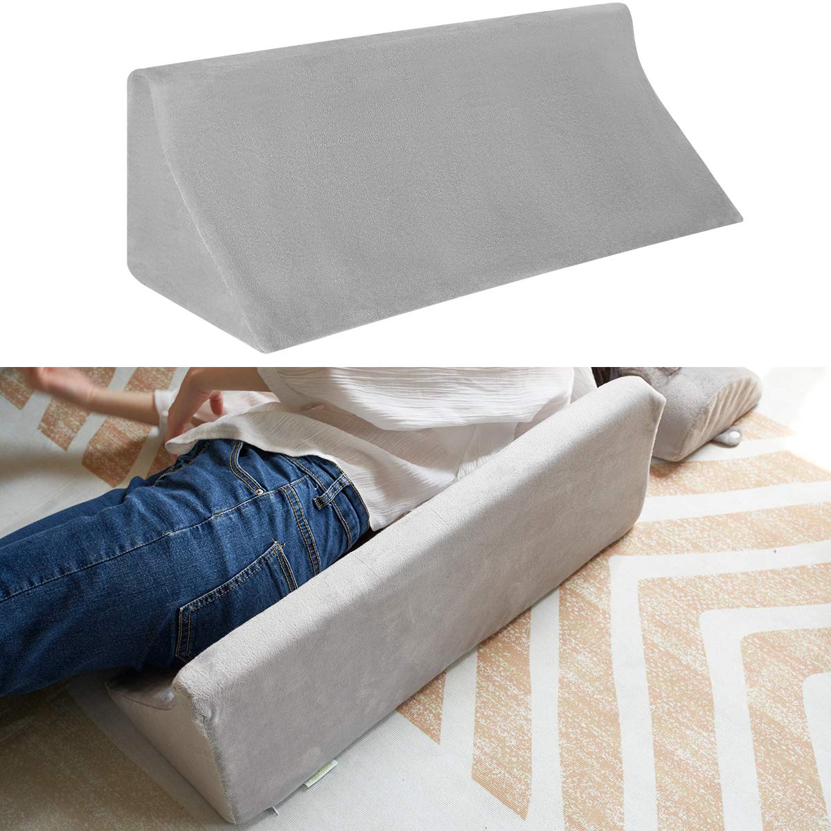 OasisSpace Side Wedge Pillow for Sleeping, Side Sleeper Body Back Positioners for Back Pain, Curved Shaped Turning Wedge Pillow for Side Sleeping, 30 Degree Triangle Foam Wedge Pillow