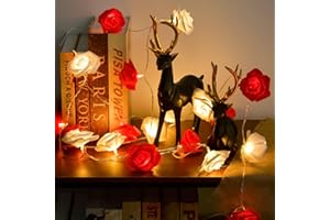 LOLStar Valentines Day Decor - 10ft Red and White Rose Lights, 20 LED Battery Operated String Lights for Anniversary, Engagement, Wedding, Birthday - Romantic Home Room Decorations
