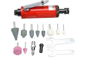 ASABOCAI 1/4inch Air Powered Die Grinder, Pneumatic Straight Die Grinder with 1/4"(6MM) and 1/8"(3MM) Collets,22000 RPM Rear Exhaust, Compact Size,Polishing Tool