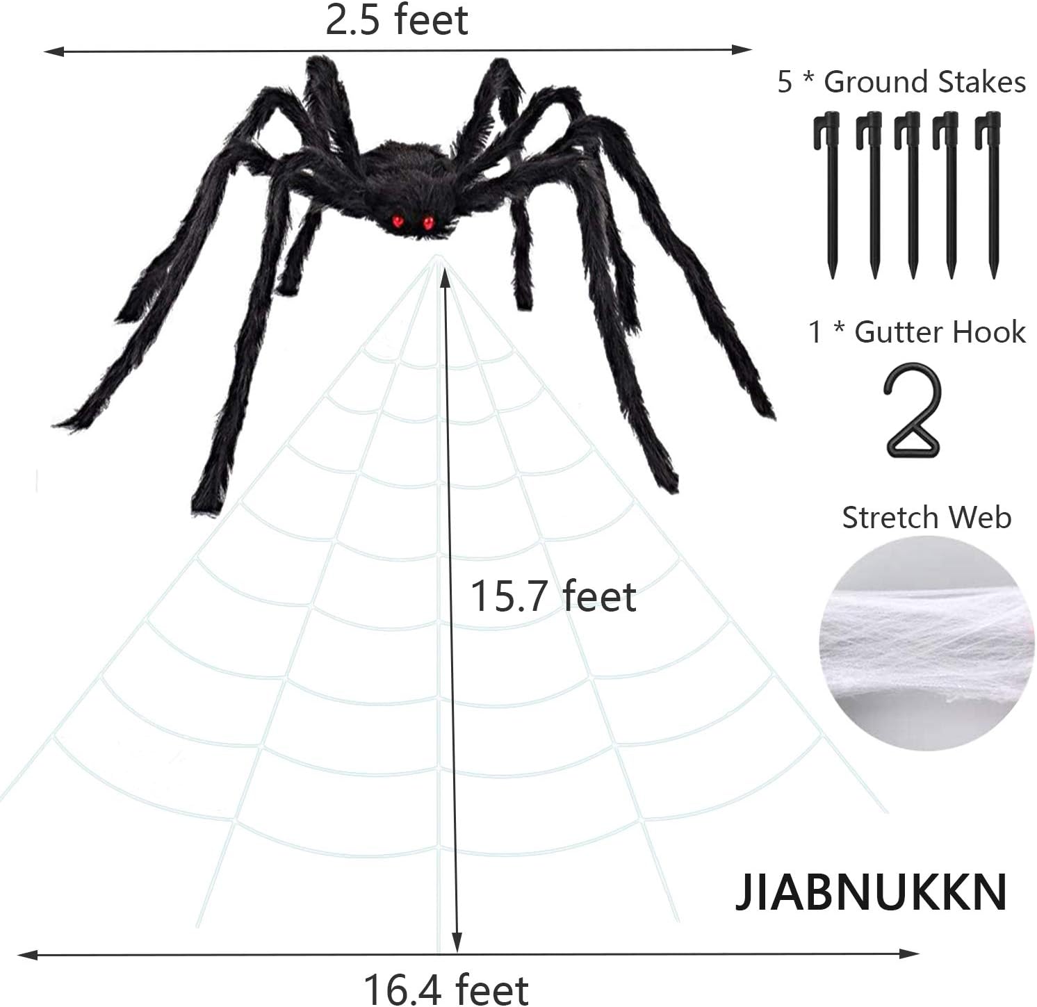 Lyplus Halloween Decorations Outdoor 16 FT Giant Spider Web with Large Spider 29.5", Stretch Cobwebs and 2 Small Spiders Outdoor Halloween Decorations Party Yard Lawn Decor Props for Haunted: Home & Kitchen