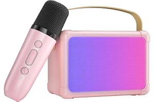 SUDOTACK Mini Karaoke Machine for Kids, Portable Bluetooth Karaoke Speaker with Wilreless Microphones and Led Lights for Home Party, Birthday Gifts for Boys/Girls(Pinkcolor)