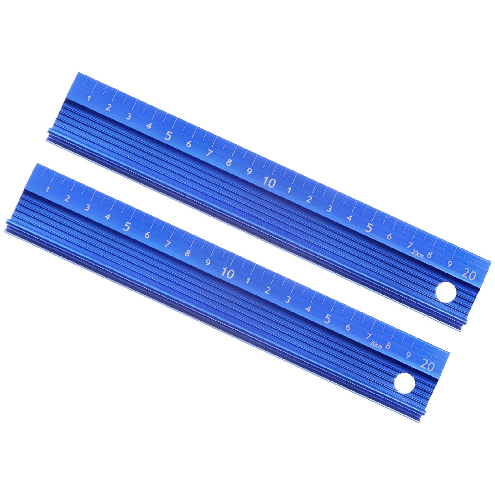 Kozelo 2pcs Raised Grip Metal Ruler - [20cm] Aluminum Alloy Precise Measurement Cutting Straight Protective Ruler Ruler Blue for Office Measure Cut Drawing Use, 1mm Precision