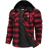 COOFANDY Flannel Jacket for Men Quilted Lined Shacket Long Sleeve Button Down Hoodie Shirt Jackets