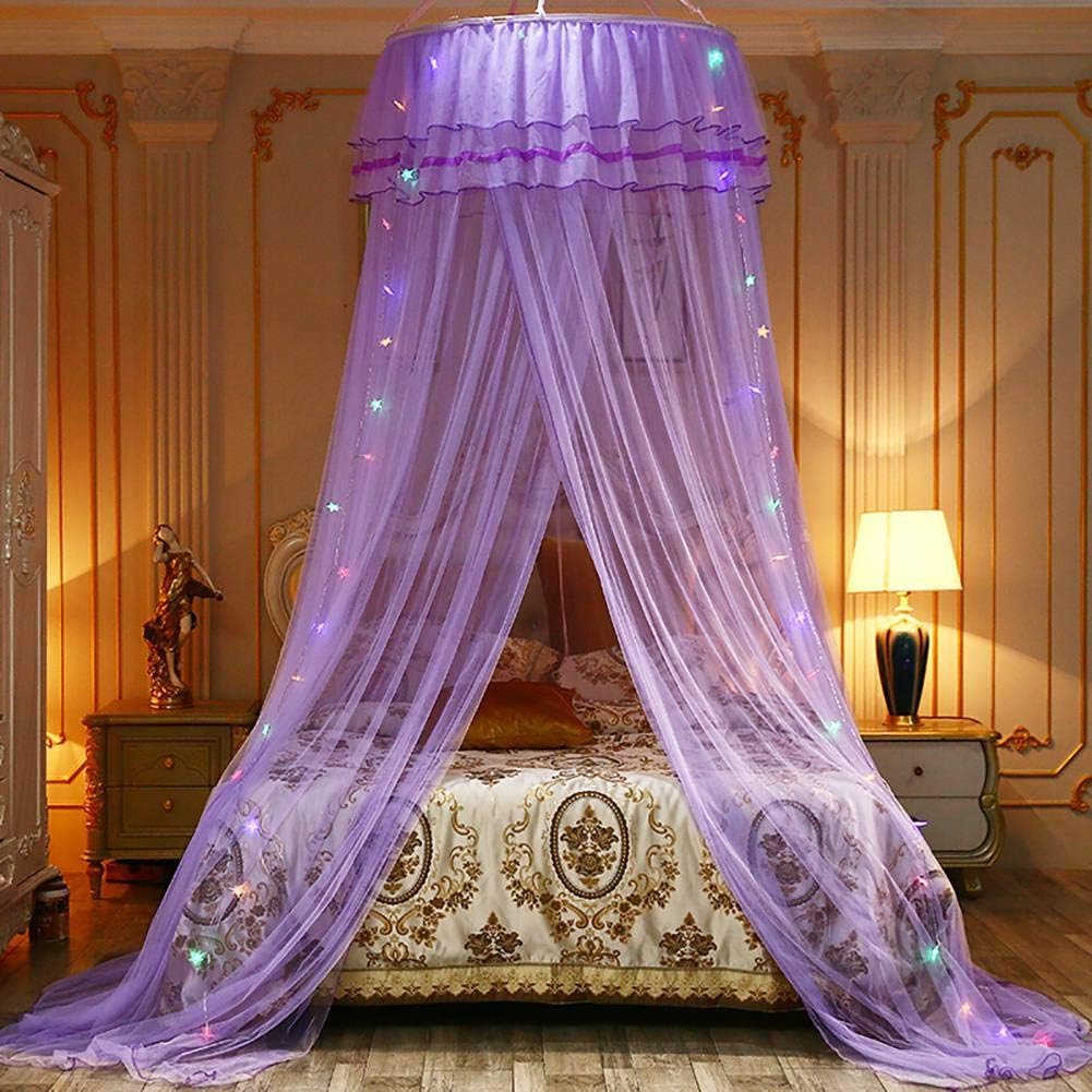 Hankyky Princess Bed Canopy Romantic Round Dome Double Ruffles Mosquito Net for King Queen Full Twin Size Bed