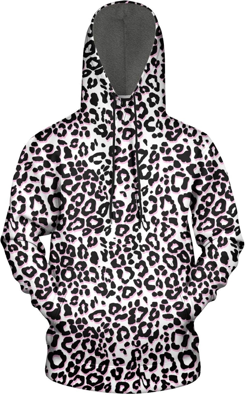 HURSUEE Men Sweatshirts Leopard Cheetah Print White Black Pink Hoodies Cool Hoodie