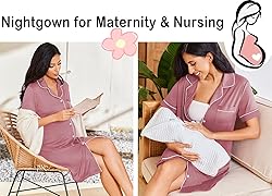Ekouaer Nightgowns for Women Button Down Sleepshirt