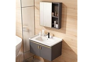 Zhsukva Mirror Cabinet + Wash Basin Combination Set Small Apartment Wall-Mounted European Simple Style Toilet Use(61x40x40cm)