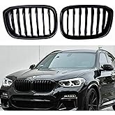 Black Performance Style Kidney Grille Compatible with X3 X4 2018-2021 G01 G02 Front Hood Grill Insert Replacement(2pc set Gloss Black Single Slat)