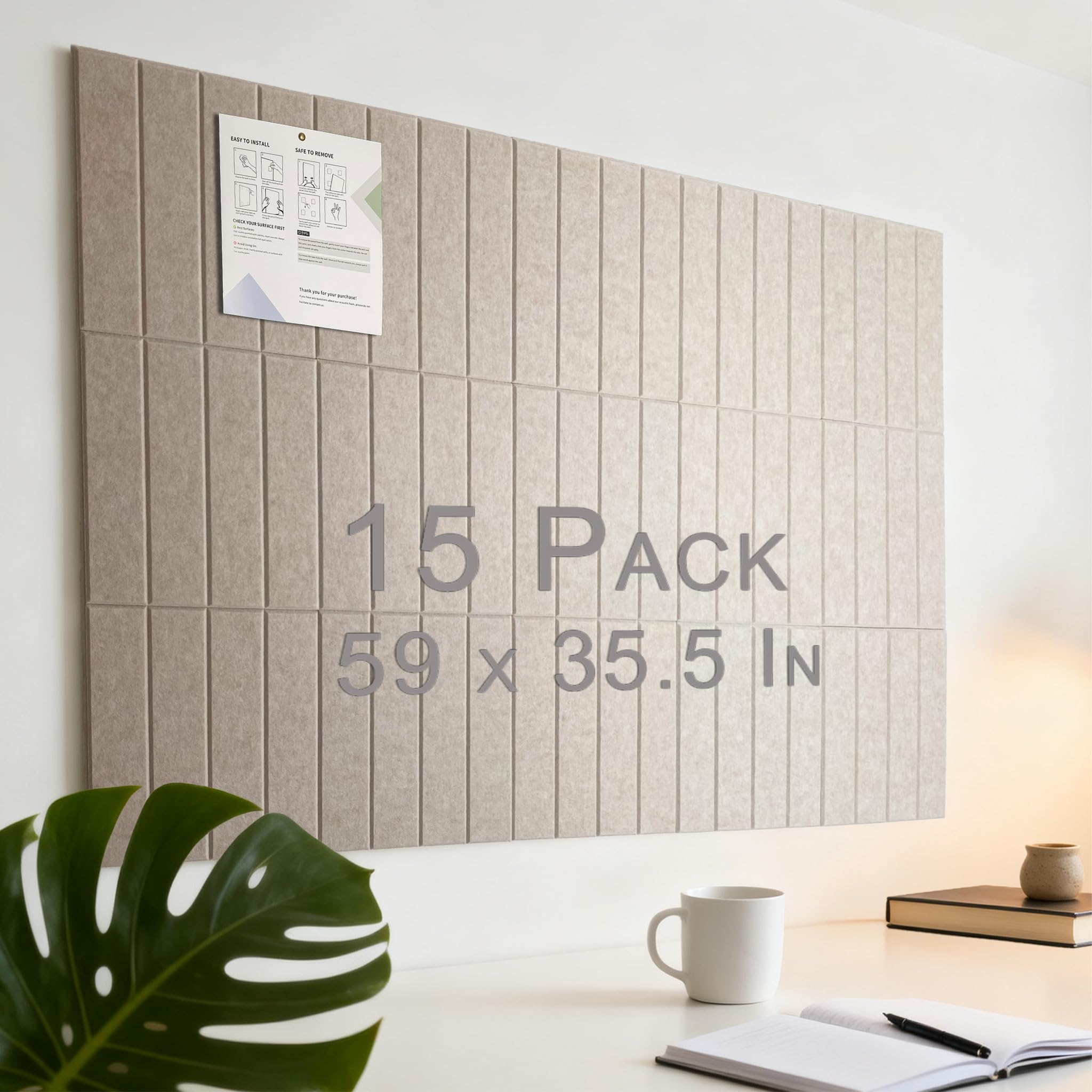 Photo 1 of Large Felt Bulletin Board | 59"x35.5" Cork Board Alternative | 15-Pack with 72 Removable Tabs | Light Camel Felt Pin Board for Office, Classroom, Home Decor (Light Camel)