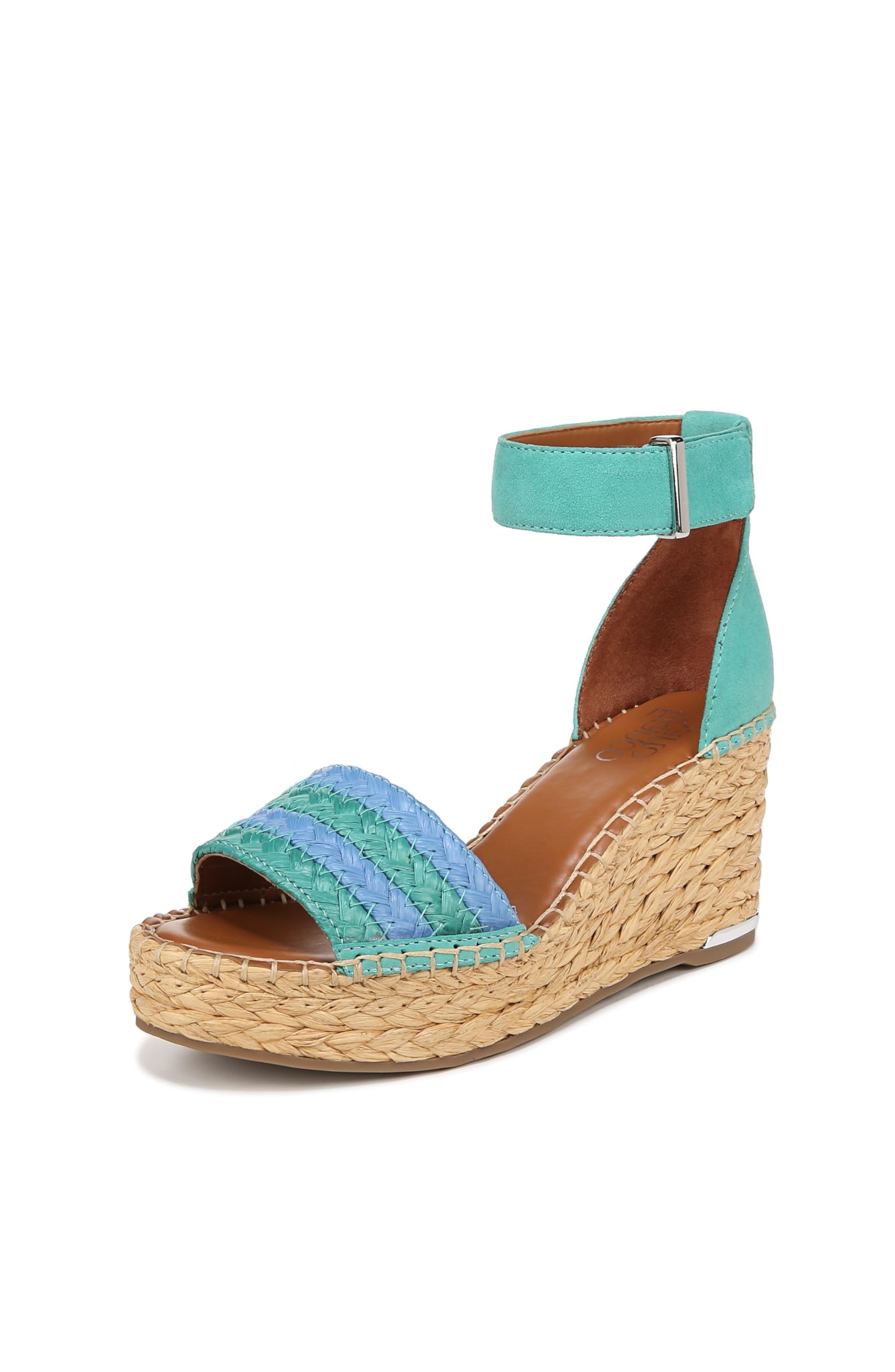 Franco Sarto Womens Clemens Raffia Espadrille Wedge Sandals Teal Green Woven 7M