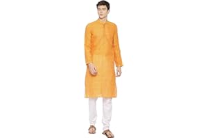 PAROKSH Men's Cotton Kurta Indian Kurta Classic Mandarin Collar Full Sleeves Side Split Ethnic Wear for Wedding