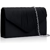 Larcenciel Elegant Satin Evening Clutch Purse for Women, Formal Pleated Envelope Party Handbags & Chain for Wedding, Cocktail