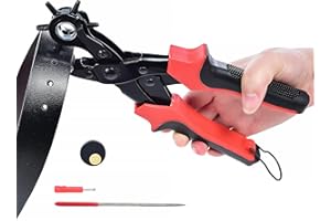YOQVQOY Revolving Punch Plier Kit,Leather Hole Punch Tool Set for Belts,Strap,Shoes,Fabric,Watch Bands,Straps, Dog Collars, Saddles,Belt or Craft Projects,Heavy Duty Rotary Puncher (Dual Lever Effort Saving)