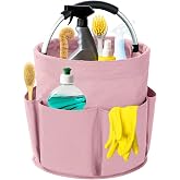 Whitefoxen Cleaning Caddy with Handle, 17L Foldable Cleaning Supplies Organizer, Portable Storage Basket, Cleaning Supply Caddy, Multifunctional Cleaning Bucket Bag for Garden, Home, Kitchen (Pink)