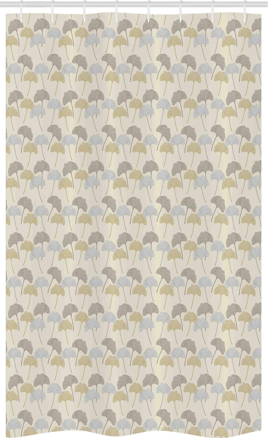 ABAKUHAUS Gingko Stall Shower Curtain, Soft Earth Toned Biloba Tree Leaves Flourishing Season Retro Pattern, Fabric Bathroom Decor Set with Hooks, 47" x 70", Sage Green Eggshell