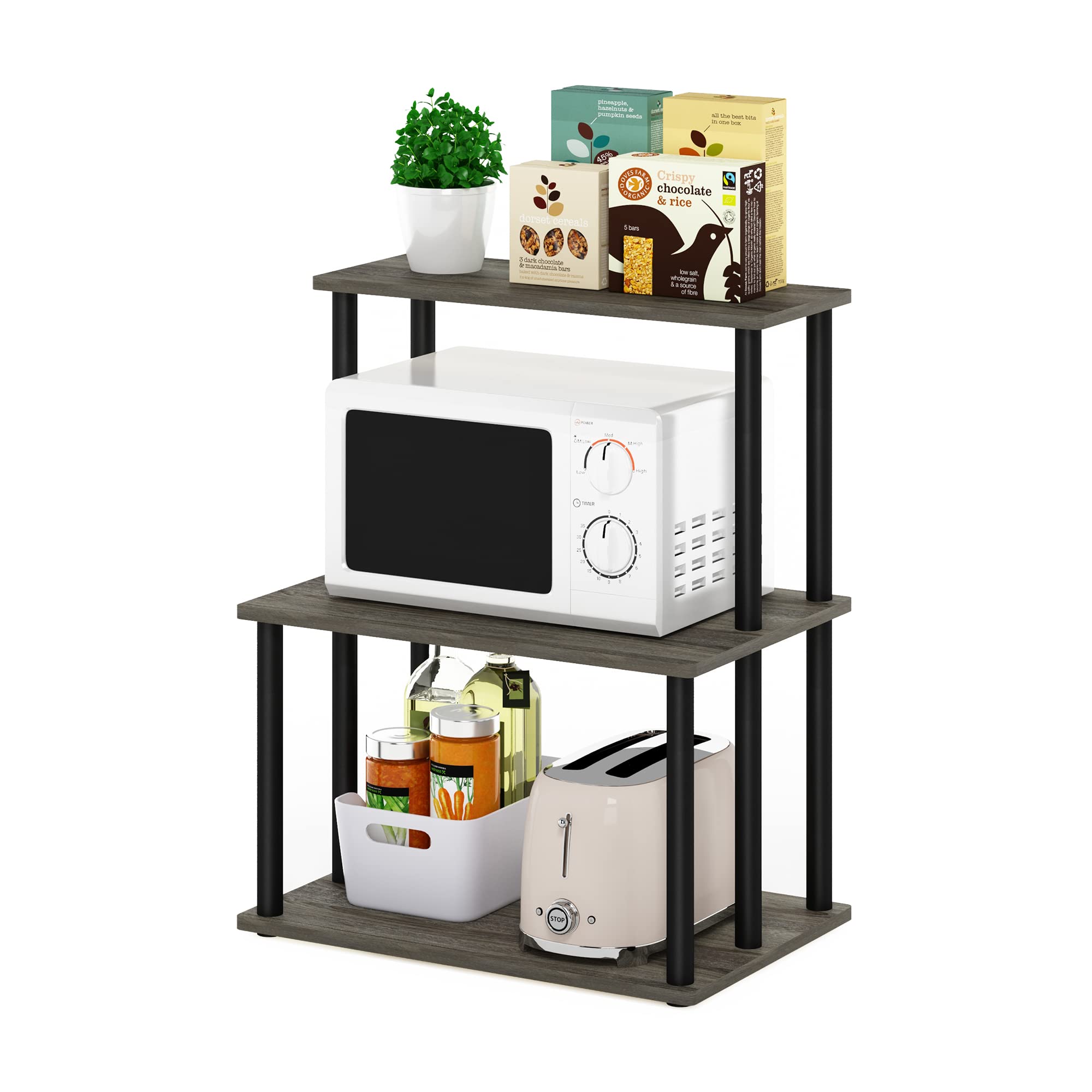 Furinno Turn-N-Tube 3-Tier Toolless Kitchen Storage Shelf, French Oak Grey/Black Image