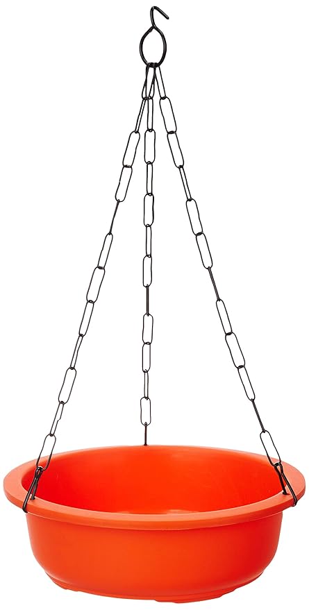 Gardens Need 100% Virgin Plastic Bonsai-10 Hanging Planter with Iron Chain | Set of 4 Planter, (26cm x 26cm x 8.5cm, Orange)
