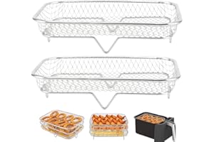 Stackable Stainless Steel Air Fryer Racks, 2-Pack Dehydrator Racks, Oven-Safe Baking Rack for Even Cooking, Fits Most Air Fry