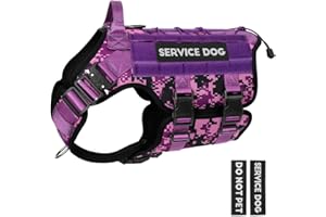PETNANNY Tactical Dog Harness - Service Dog Harness Emotional Support Dog Vest for Medium Large Dogs, No Pull ESA Dog Vest with Hook & Loop, Working Molle Vest for Training Huntin(Purple Camo,XL)