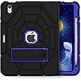 Grifobes Kids Case for iPad 11-inch (A16) 2025 / iPad 10th Generation 2022 10.9 inch, Heavy Duty Shockproof Rugged 11th / 10 Gen Cover with Pencil Holder & Stand for Boy Children (Black+Blue)