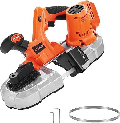 Scie à Ruban Portative 20 V, Profondeur de Coupe 6,5 cm, Moteur sans Balais, sans Fil, Compacte, avec Crochet de Suspension, Vitesse Variable de 0-192 m/min, pour Couper Métal Bois (Outil Seul)