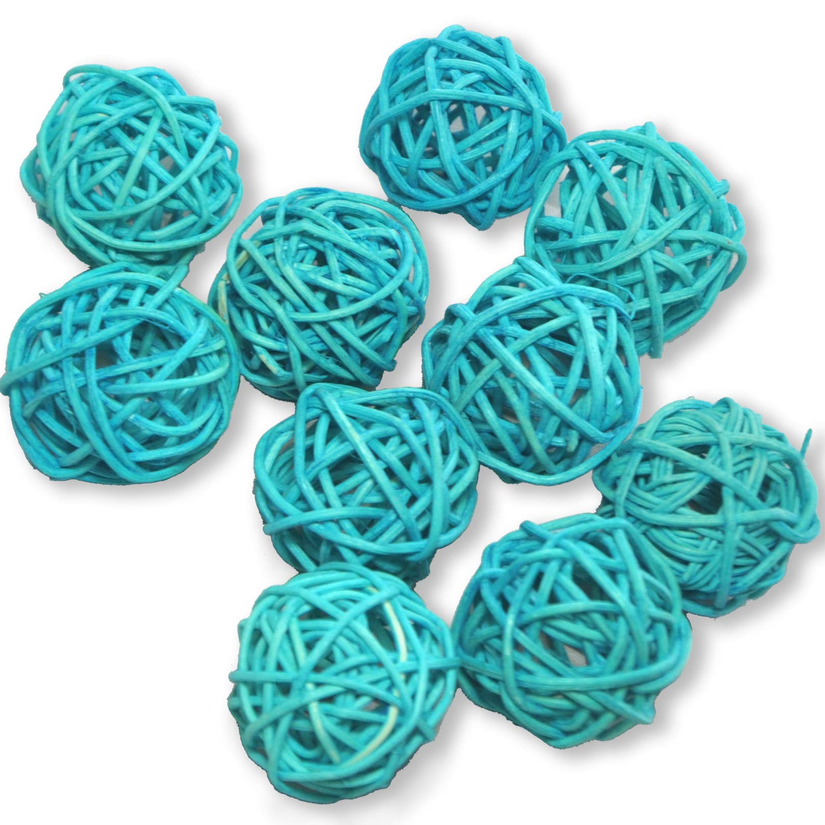 Ougual Natural Wicker Rattan Balls Table Wedding Party Hanging Wobble Ball Christmas Decoration (4cm, 10pcs, Sky Blue)