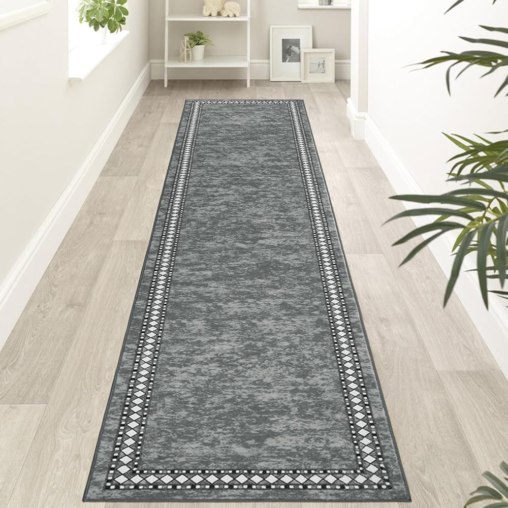 Homcomodar Runner Rug 65x240cm Grey Non Slip Washable Hallway Rug