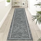 Homcomodar Runner Rug 65x240cm Grey Non Slip Washable Hallway Rug