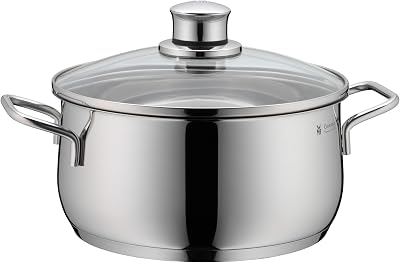 Diadem Plus - panela de 3L Ø 20cm com tampa de vidro, revestimento antiaderente em aço inoxidável cromargan Ain, pode ser usada para máquina de lavar loiça