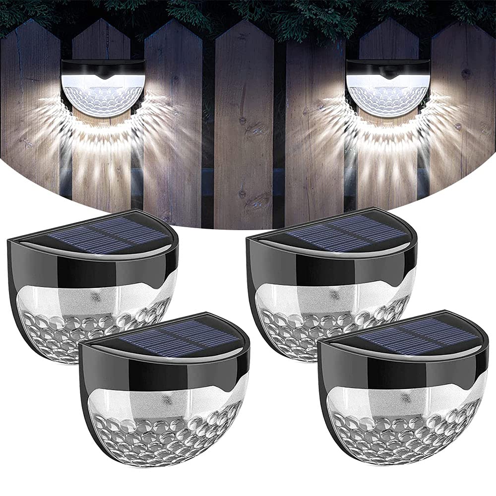 Solar Fence Lights, Garden Outdoor Decorative LED Wall Lights, Waterproof Solar Powered for Wall, Patio, Yard, Garage, Stairway, Gate (4 Pack)