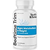 Youth &amp; Tonic Bedtime Trim Weight Loss Pills, Nighttime Metabolism Support | Slim &amp; Tone While You Sleep, Stimulant-Free Night Time Supplement, Overnight Amino Acids, Rest &amp; Recovery, Women &amp; Men, 30ct