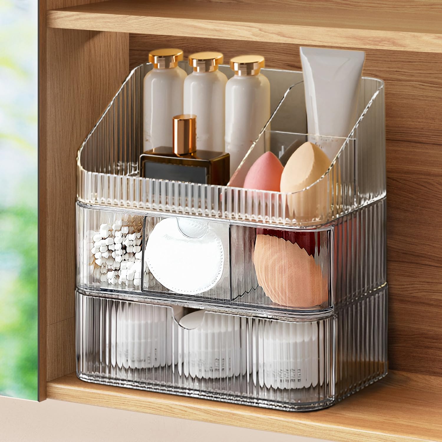 Photo 1 of Medicine Cabinet Organizer 3 Tier, Stackable Bathroom Mirror Cabinet Organizers with Removable Dividers?Makeup Storage with 2 Drawer and 1 Tray for Wall Cabinet, Vanity, Closet?Countertop