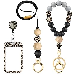 Woanger Set of 3 Leopard Beaded Lanyards for ID